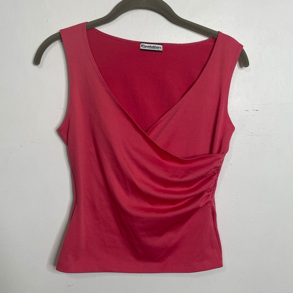 Evolution Not Revolution‎ Pink Faux Wrap Sleeveless Tank Top V-Neck Ruched Small